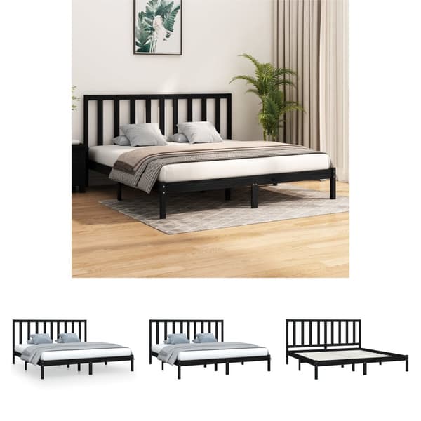 The Living Store sengeramme 200x200 cm massivt fyrretræ sort -  Senge & sengeramme
