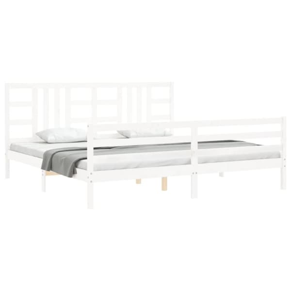 The Living Store sengeramme med sengegavl 200x200 cm massivt træ hvid - Senge & sengeramme