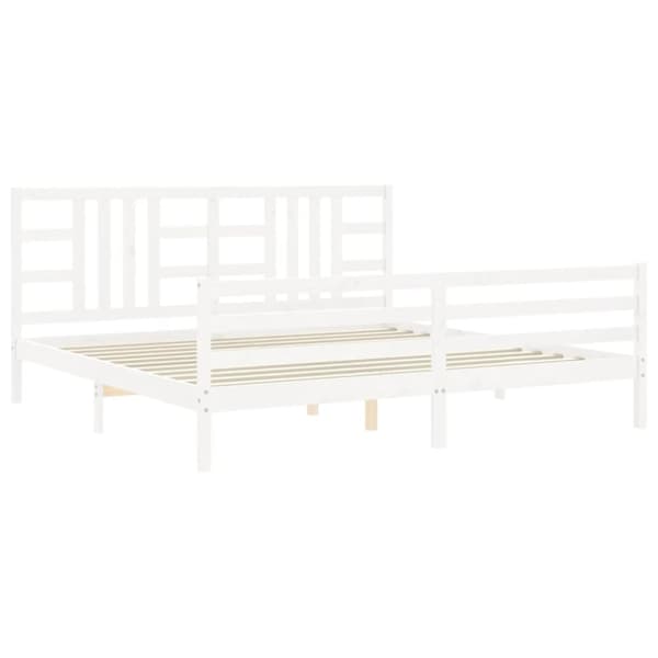 The Living Store sengeramme med sengegavl 200x200 cm massivt træ hvid - Senge & sengeramme