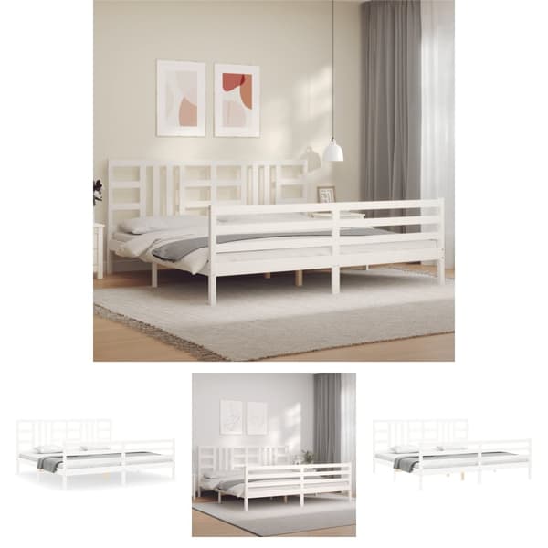 The Living Store sengeramme med sengegavl 200x200 cm massivt træ hvid - Senge & sengeramme