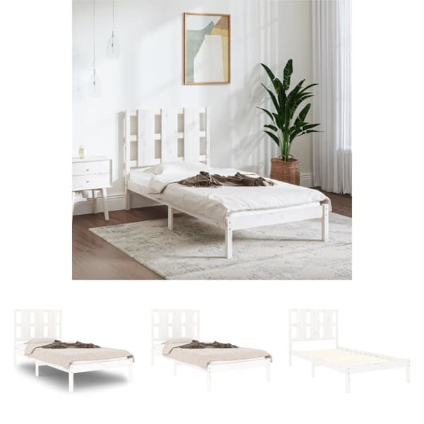 The Living Store sengeramme 90x200 cm massivt fyrretræ hvid - Senge & sengeramme
