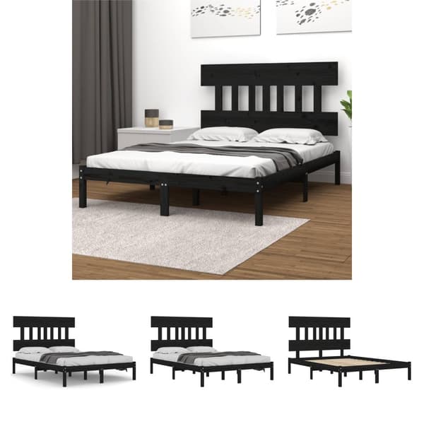 The Living Store sengeramme 140x190 cm massivt træ sort -  Senge & sengeramme