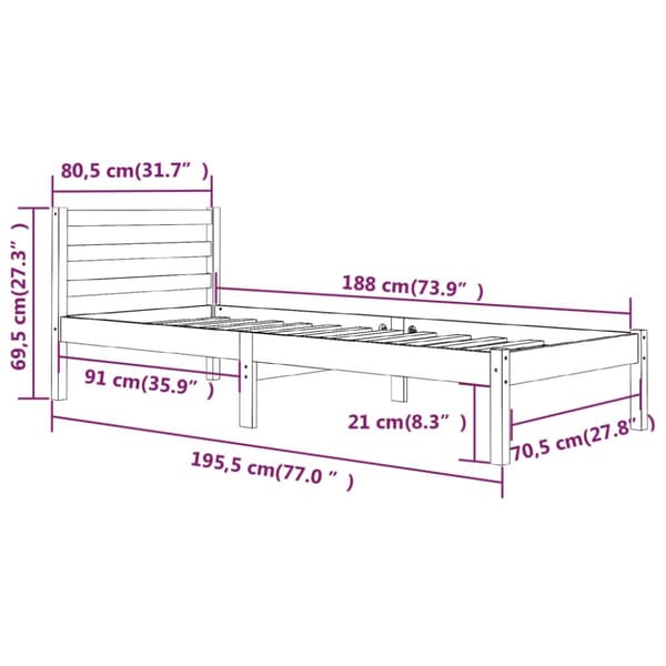 The Living Store sengeramme 75x190 cm Small Single massivt fyrretræ hvid - Senge & sengeramme