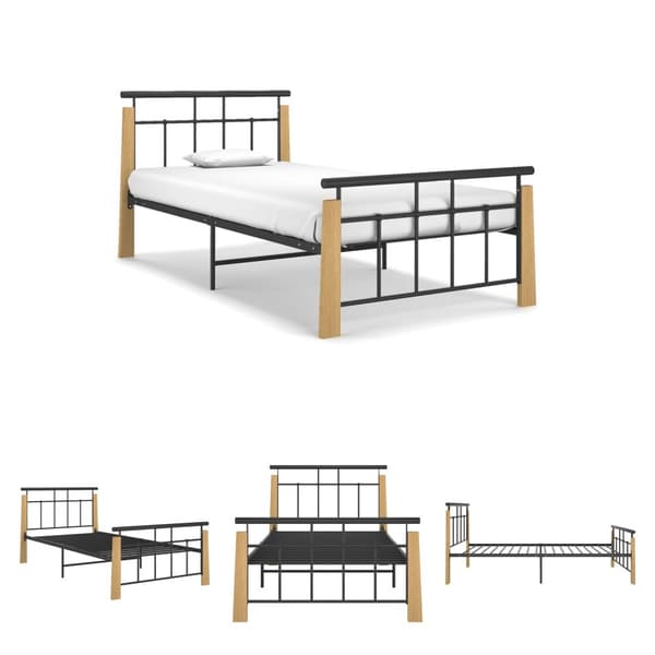The Living Store sengestel 90x200 cm massivt egetræ og metal - Senge & sengeramme