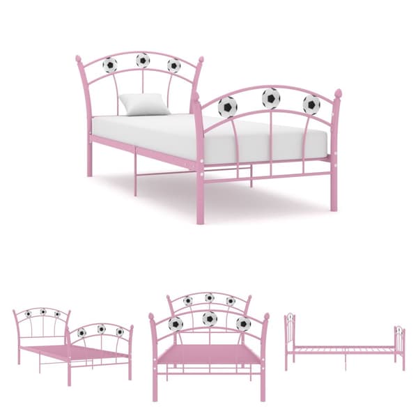 The Living Store Sängynrunko jalkapallokoristeet pinkki metalli 90x200 cm -  Sängyt & sängynrungot