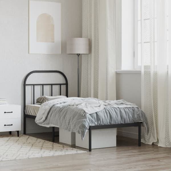 The Living Store sengeramme med sengegavl 75x190 cm metal sort -  Senge & sengeramme