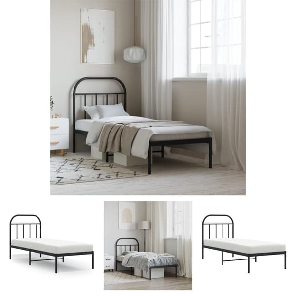 The Living Store sengeramme med sengegavl 75x190 cm metal sort -  Senge & sengeramme