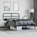 Miniatyrbillede 5 af 11: The Living Store sengeramme med sengegavl 140x190 cm metal sort -  Senge & sengeramme