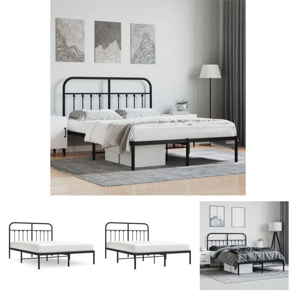 The Living Store sengeramme med sengegavl 140x190 cm metal sort -  Senge & sengeramme