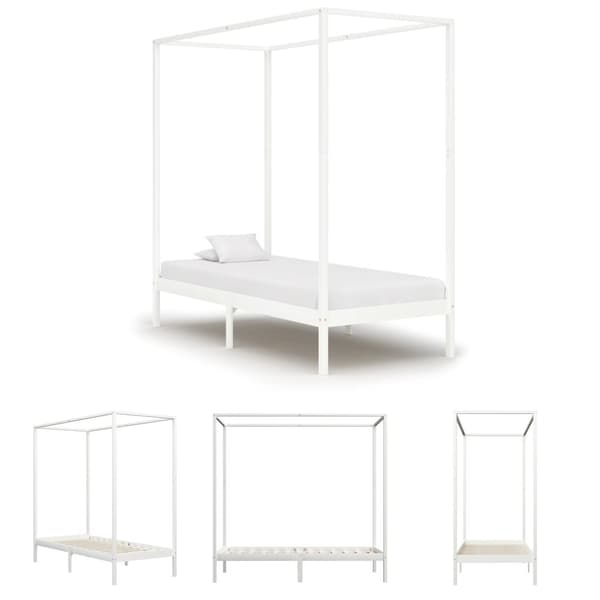 The Living Store sengestel til himmelseng 100 x 200 cm massivt fyrretræ hvid -  Senge & sengeramme