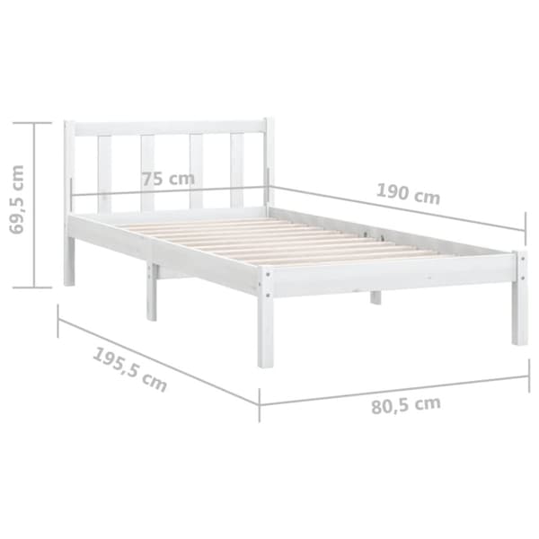 The Living Store sengeramme 75x190 cm Small Single massivt fyrretræ hvid - Senge & sengeramme