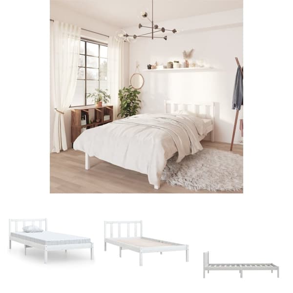 The Living Store sengeramme 75x190 cm Small Single massivt fyrretræ hvid - Senge & sengeramme