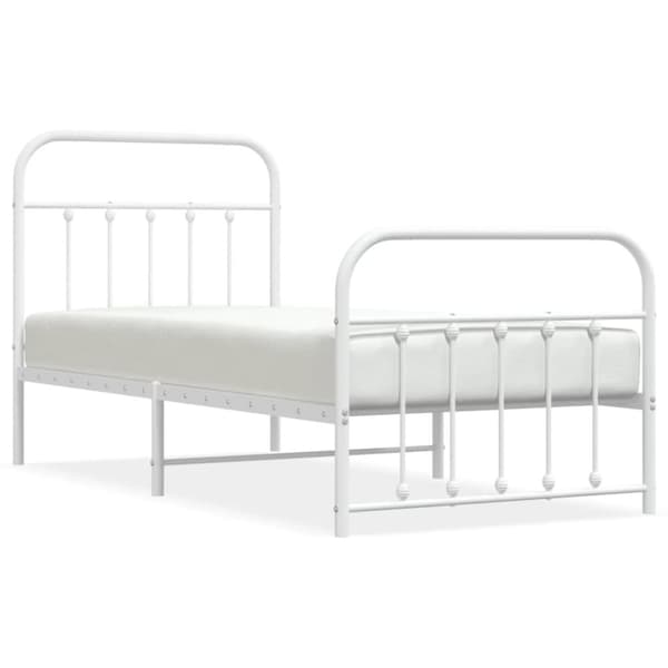The Living Store sengeramme med sengegavl og fodgærde 90x200 cm metal hvid - Senge & sengeramme