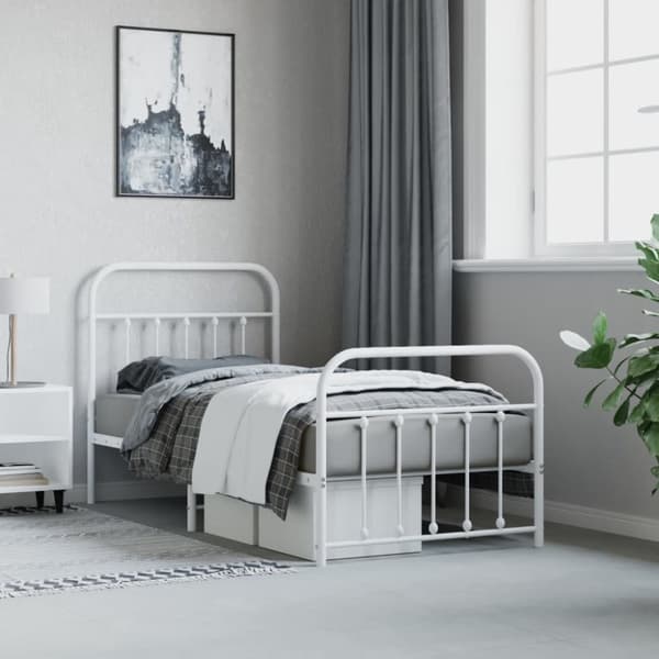 The Living Store sengeramme med sengegavl og fodgærde 90x200 cm metal hvid - Senge & sengeramme