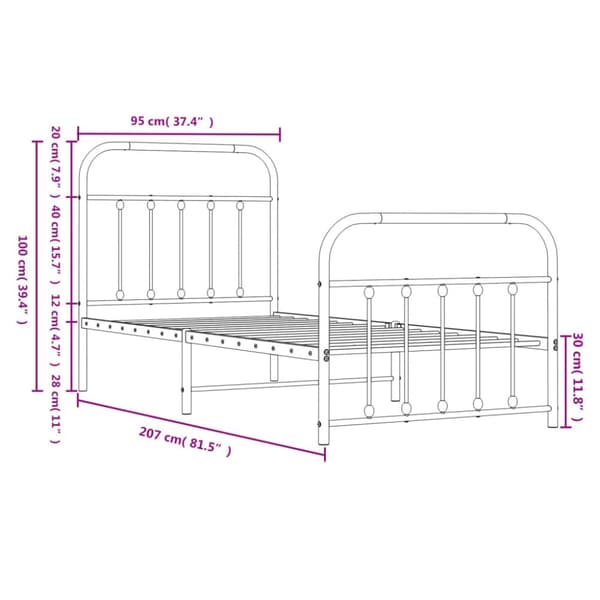 The Living Store sengeramme med sengegavl og fodgærde 90x200 cm metal hvid - Senge & sengeramme