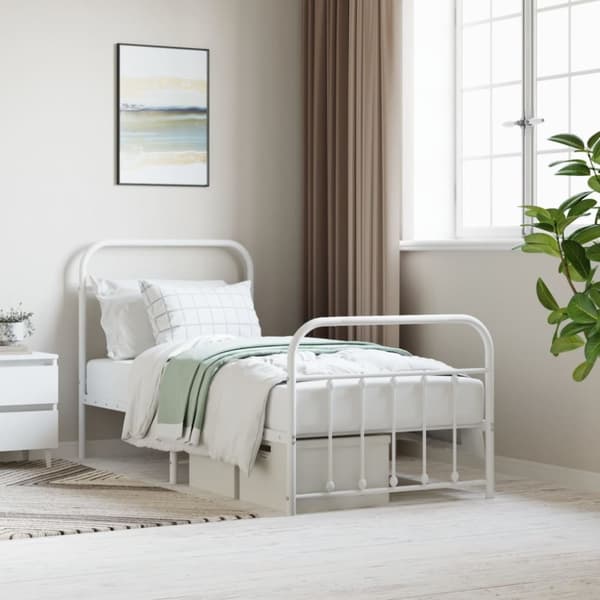 The Living Store sengeramme med sengegavl og fodgærde 90x200 cm metal hvid - Senge & sengeramme