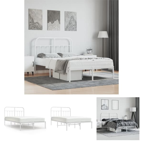 The Living Store sengeramme med sengegavl 120x190 cm metal hvid - Senge & sengeramme