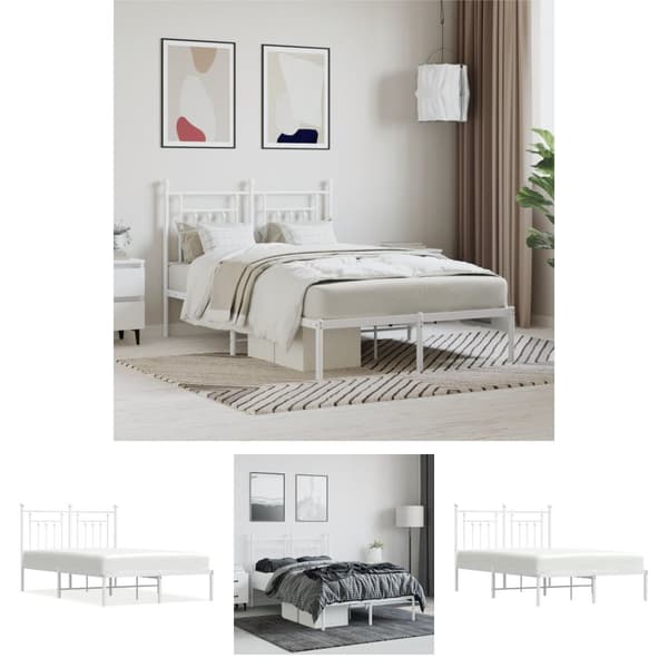 The Living Store sengeramme med sengegavl 120x190 cm metal hvid - Senge & sengeramme
