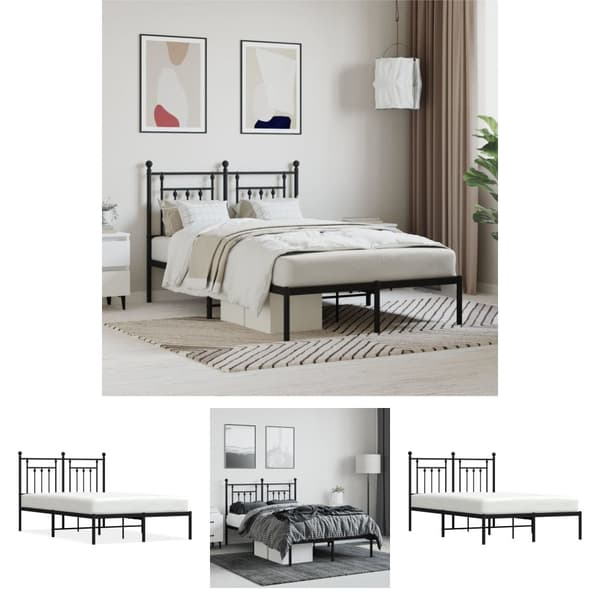 The Living Store sengeramme med sengegavl 120x190 cm metal sort - Senge & sengeramme