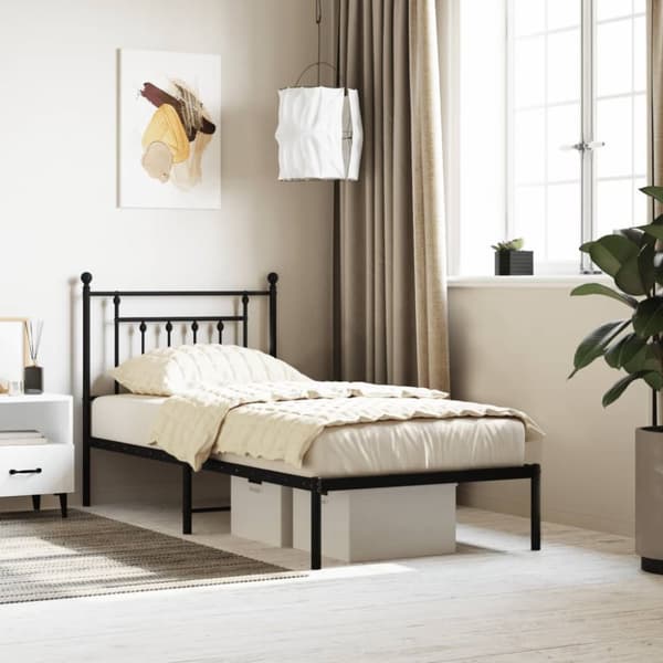 The Living Store sengeramme med sengegavl 90x190 cm metal sort - Senge & sengeramme