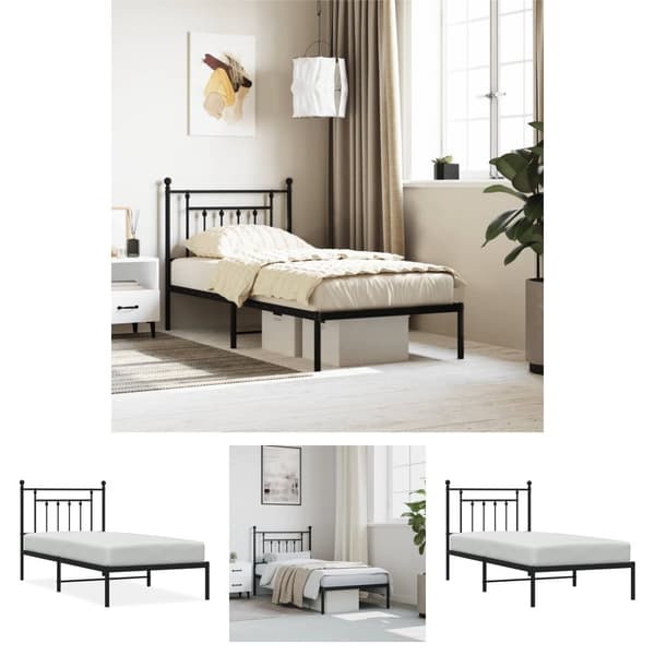 The Living Store sengeramme med sengegavl 90x190 cm metal sort - Senge & sengeramme