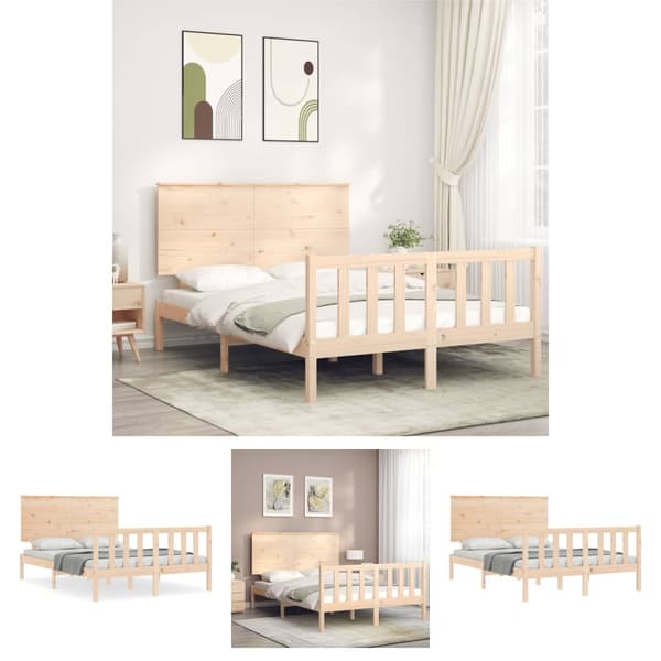 The Living Store sengeramme med sengegavl dobbelt massivt træ - Senge & sengeramme