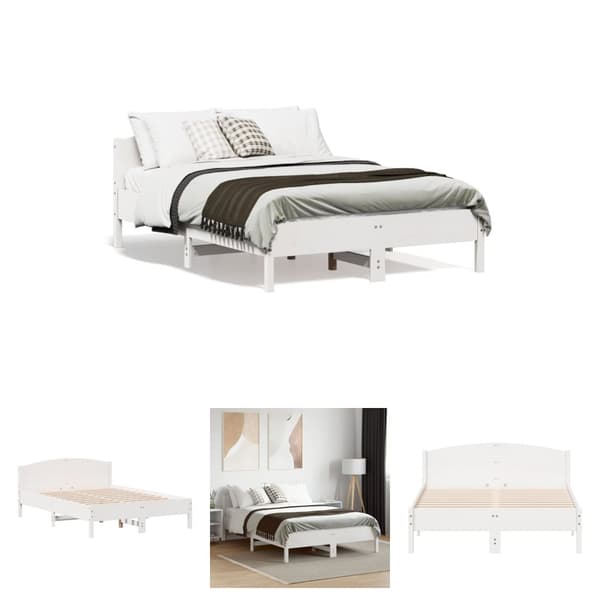 The Living Store sengeramme med sengegavl135x190 cm massivt fyrretræ hvid -  Senge & sengeramme