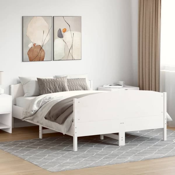 The Living Store Sängynrunko päädyllä valkoinen 120x190 cm täysi mänty - Sängyt & sängynrungot
