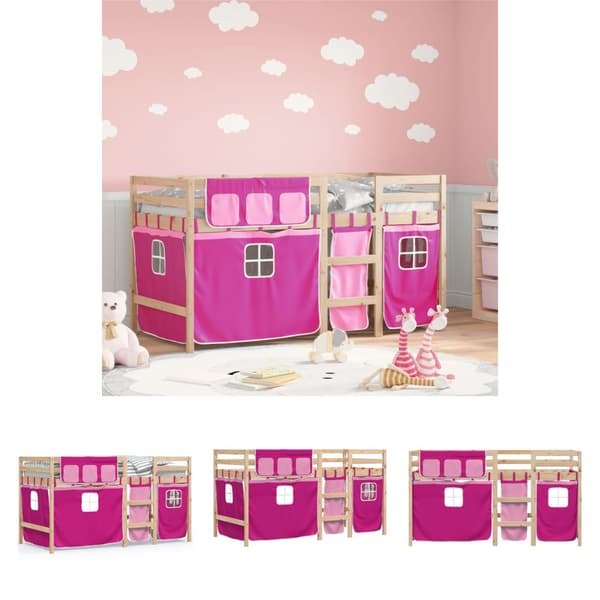 The Living Store Loftsäng med rutschkana rosa 80x200 cm massiv furu -  Sängar & sängramar