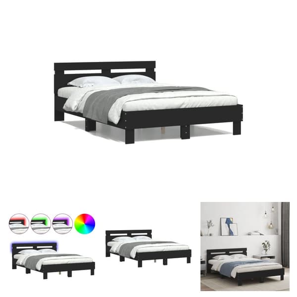 The Living Store sengeramme med sengegavl og LED-lys 120x190 cm sort -  Senge & sengeramme