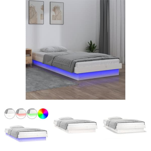 The Living Store sengeramme med LED-lys 90x190 cm Single massivt træ hvid -  Senge & sengeramme