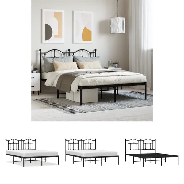 The Living Store sengeramme med sengegavl 140x190 cm metal sort - Senge & sengeramme
