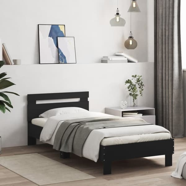 The Living Store sengeramme med sengegavl 90x200 cm konstrueret træ sort -  Senge & sengeramme