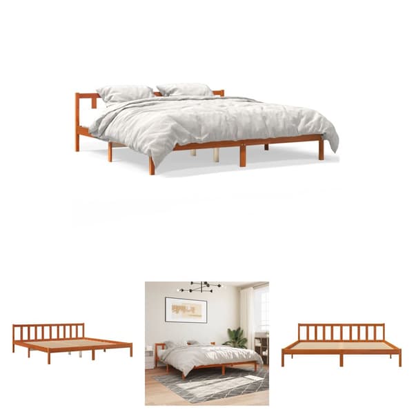 The Living Store sengeramme 180x200 cm massivt fyrretræ gyldenbrun -  Senge & sengeramme