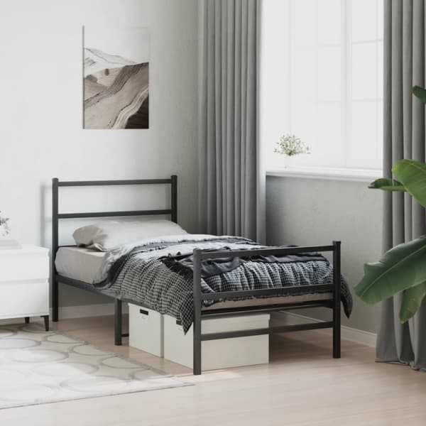 The Living Store sengeramme med sengegavl og fodgærde 90x200 cm metal sort - Senge & sengeramme
