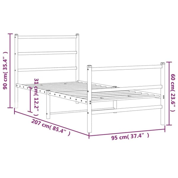 The Living Store sengeramme med sengegavl og fodgærde 90x200 cm metal sort - Senge & sengeramme