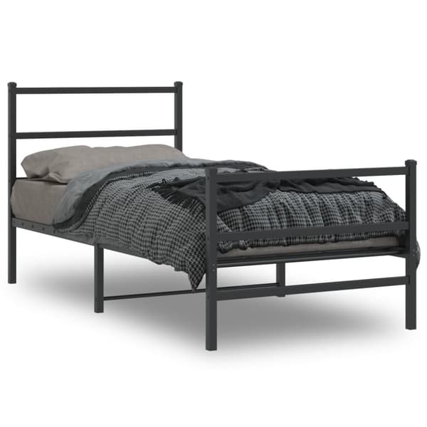The Living Store sengeramme med sengegavl og fodgærde 90x200 cm metal sort - Senge & sengeramme
