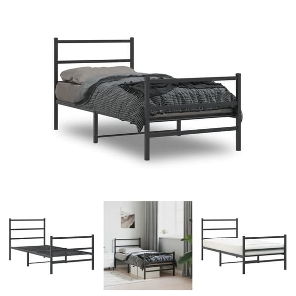 The Living Store sengeramme med sengegavl og fodgærde 90x200 cm metal sort - Senge & sengeramme