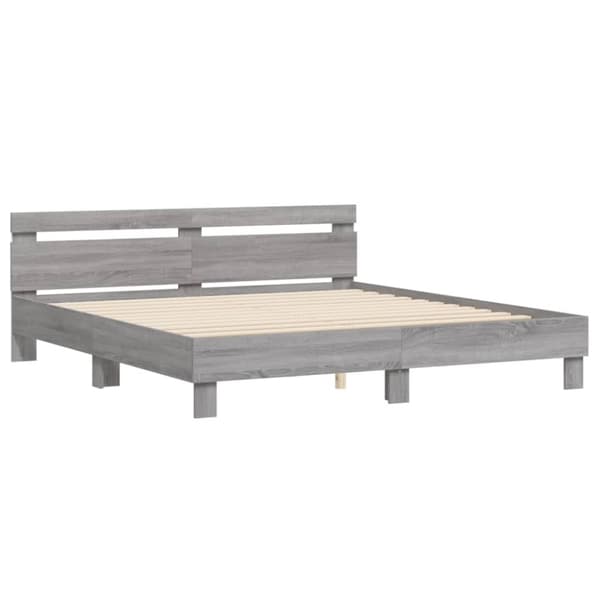 The Living Store sengeramme med sengegavl og LED-lys 200x200 cm grå sonoma-eg -  Senge & sengeramme