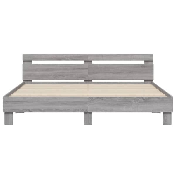 The Living Store sengeramme med sengegavl og LED-lys 200x200 cm grå sonoma-eg -  Senge & sengeramme
