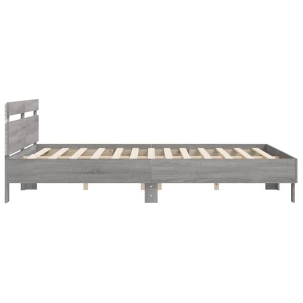 The Living Store sengeramme med sengegavl og LED-lys 200x200 cm grå sonoma-eg - Senge & sengeramme
