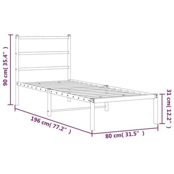 The Living Store Metallinen sängynrunko päädyllä musta 75x190 cm -  Sängyt & sängynrungot