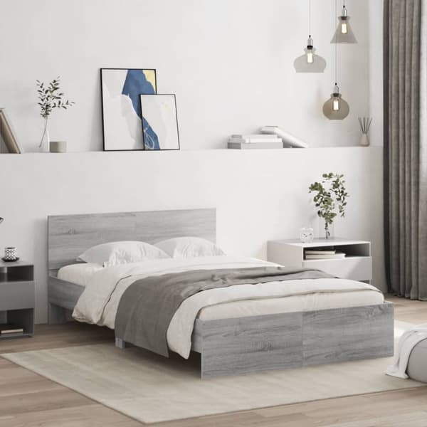 The Living Store sengeramme med sengegavl 120x190 cm grå sonoma-eg - Senge & sengeramme