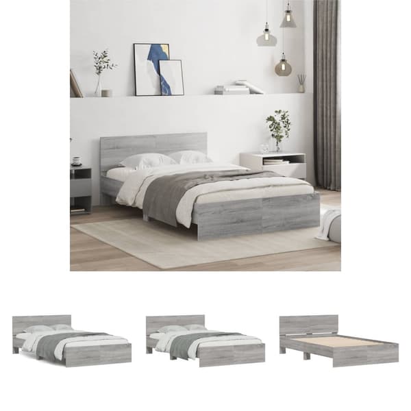 The Living Store sengeramme med sengegavl 120x190 cm grå sonoma-eg - Senge & sengeramme