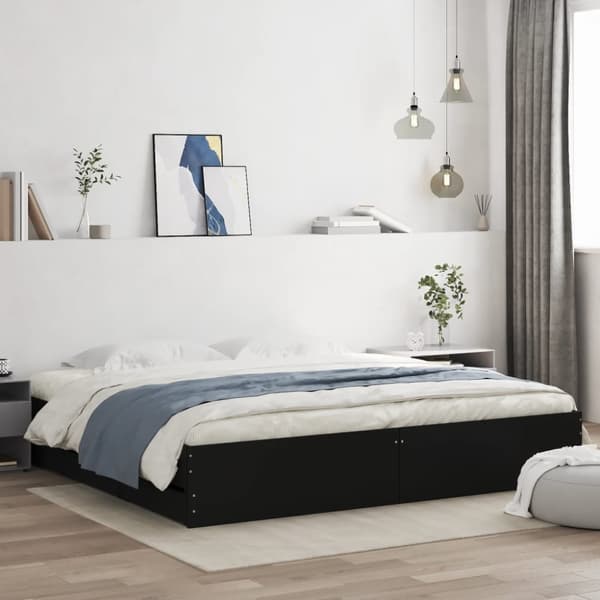 The Living Store sengeramme med skuffer 200x200 cm konstrueret træ sort - Senge & sengeramme