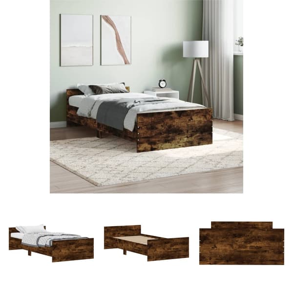 The Living Store sengeramme 90x190 cm konstrueret træ røget egetræsfarve -  Senge & sengeramme