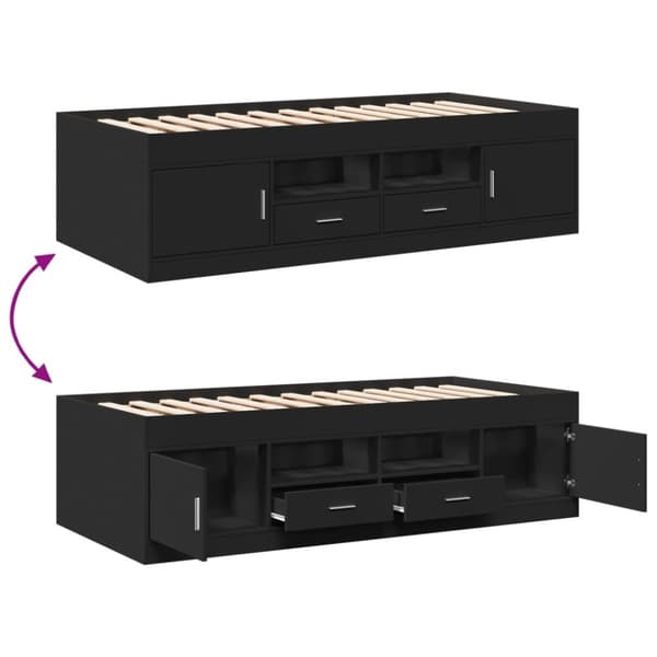 The Living Store daybed med skuffer 100x200 cm konstrueret træ sort - Senge & sengeramme
