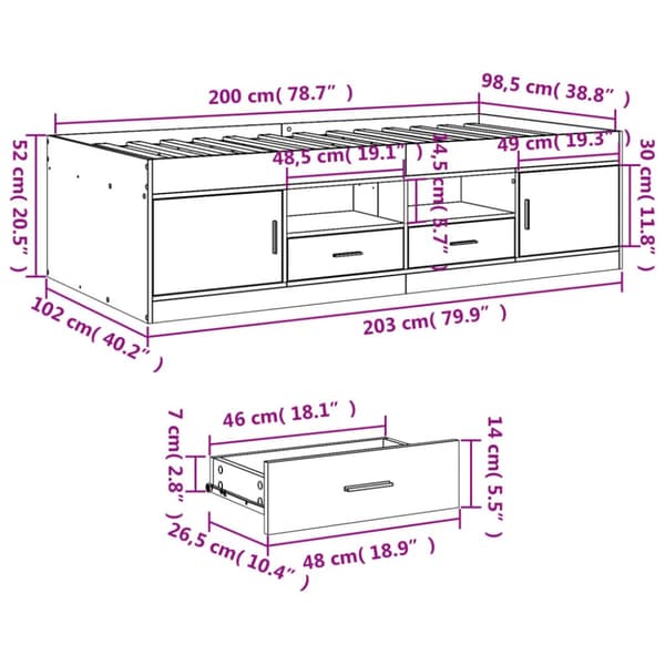 The Living Store daybed med skuffer 100x200 cm konstrueret træ sort - Senge & sengeramme