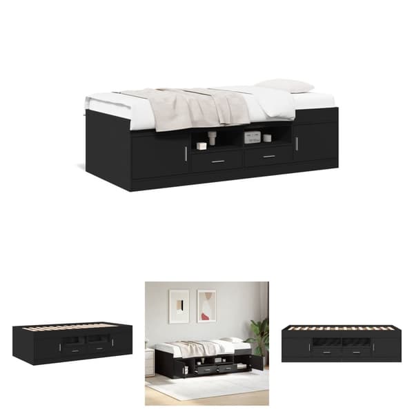 The Living Store daybed med skuffer 100x200 cm konstrueret træ sort - Senge & sengeramme