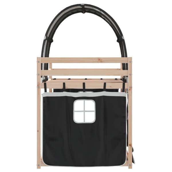 The Living Store Loftsäng med gardiner vit&svart 75x190 cm massiv furu -  Sängar & sängramar